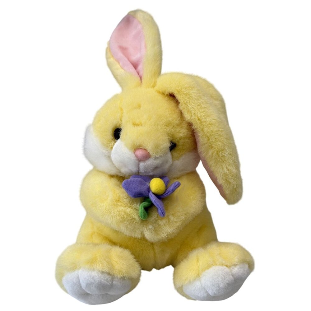 Chosun Intl Yellow Plush Bunny Rabbit Purple Flower 9" Easter Spring Ages 3+